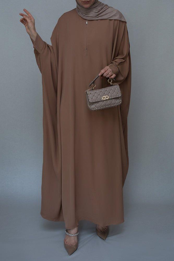 Plain Batwing sleeve abaya for Hajj Umrah Prayer Dress For Women in beige brown - ANNAH HARIRI