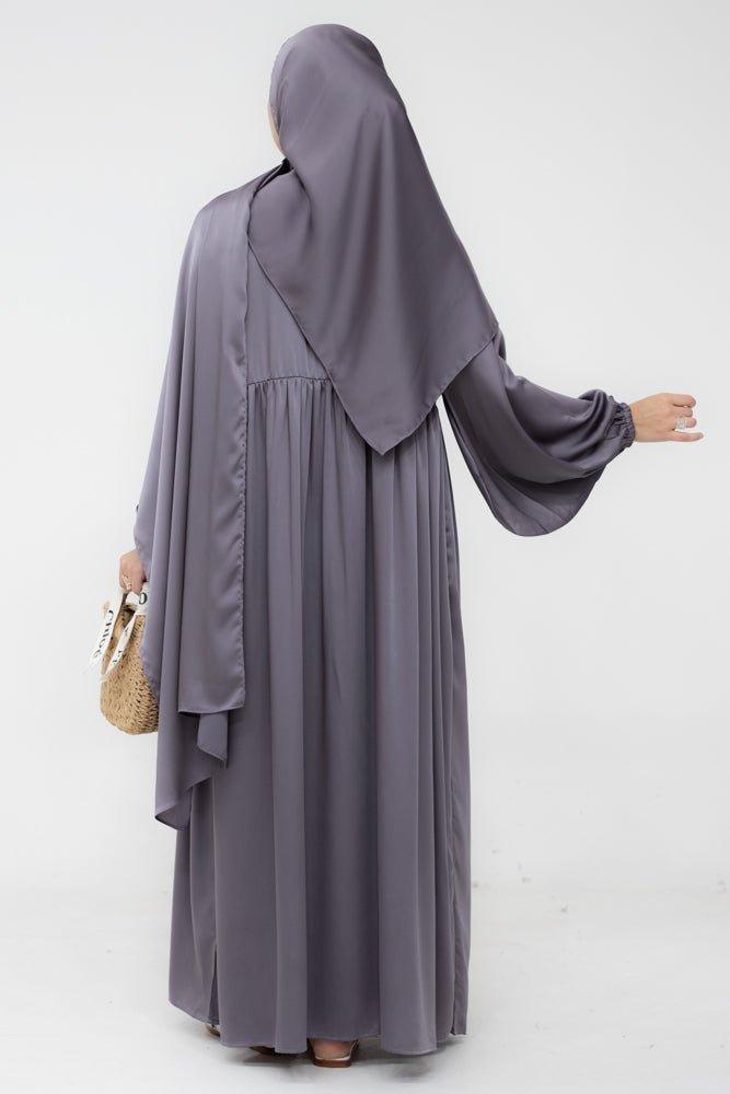 Sophie modest loose dress with pockets and elasticated wrist band in dark grey - ANNAH HARIRI