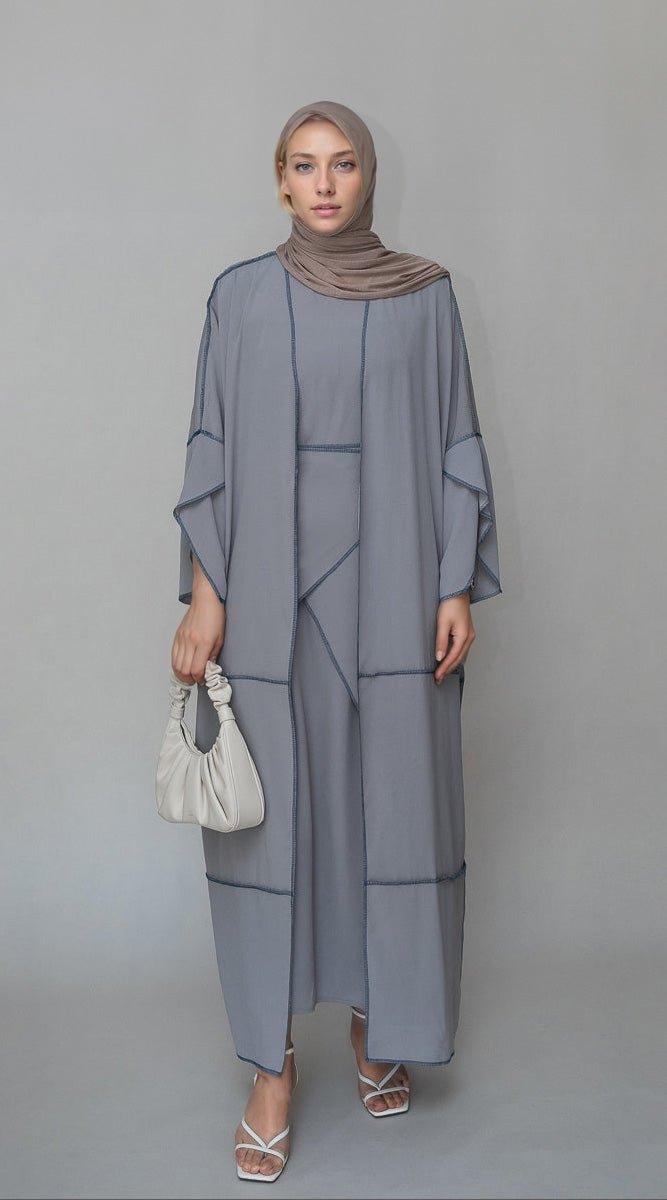 Tabbia three piece maxi lightweight abaya in grey - ANNAH HARIRI