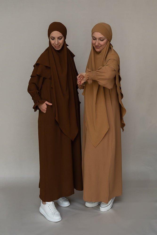 Two layer khimar in coffee color niqab feature - ANNAH HARIRI