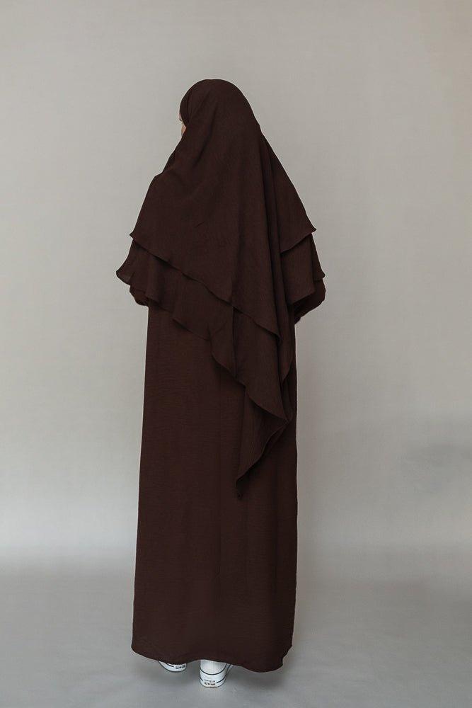 Two layer khimar in dark coffee niqab feature - ANNAH HARIRI