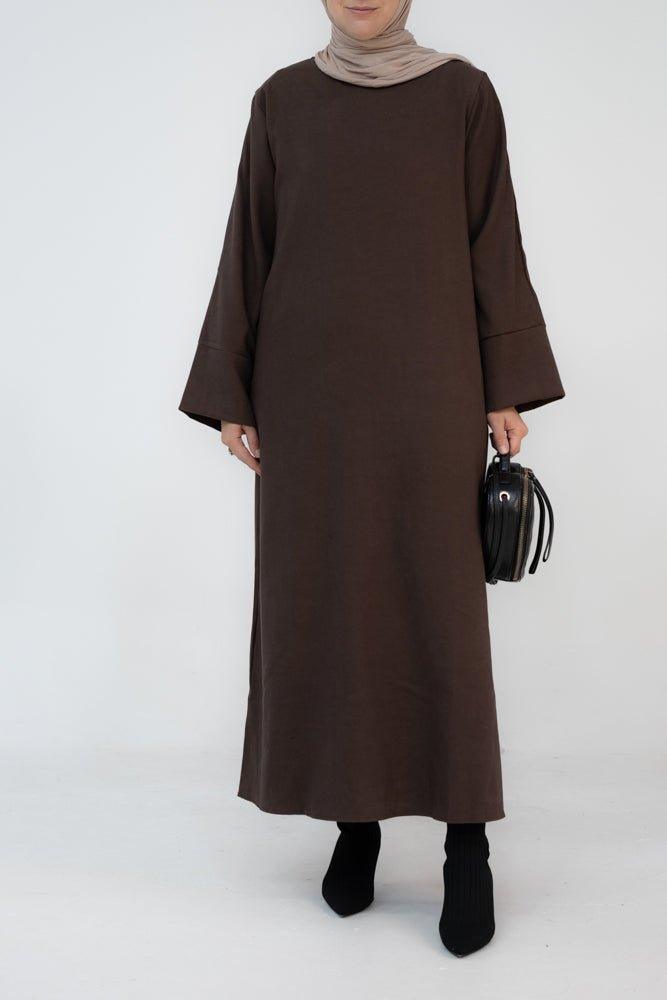 Veiled winter maxi sweatshirt style abaya in brown - ANNAH HARIRI