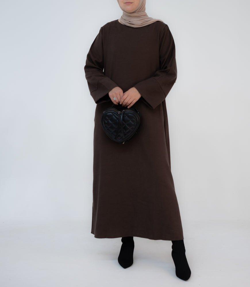 Veiled winter maxi sweatshirt style abaya in brown - ANNAH HARIRI