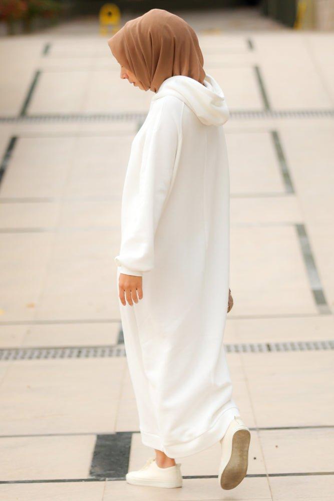 White oversized hoodie sweatshirt dress in maxi length - ANNAH HARIRI