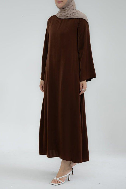 Yasmin Slip dress maxi length with a detachable belt and kimono sleeves in coffee - ANNAH HARIRI