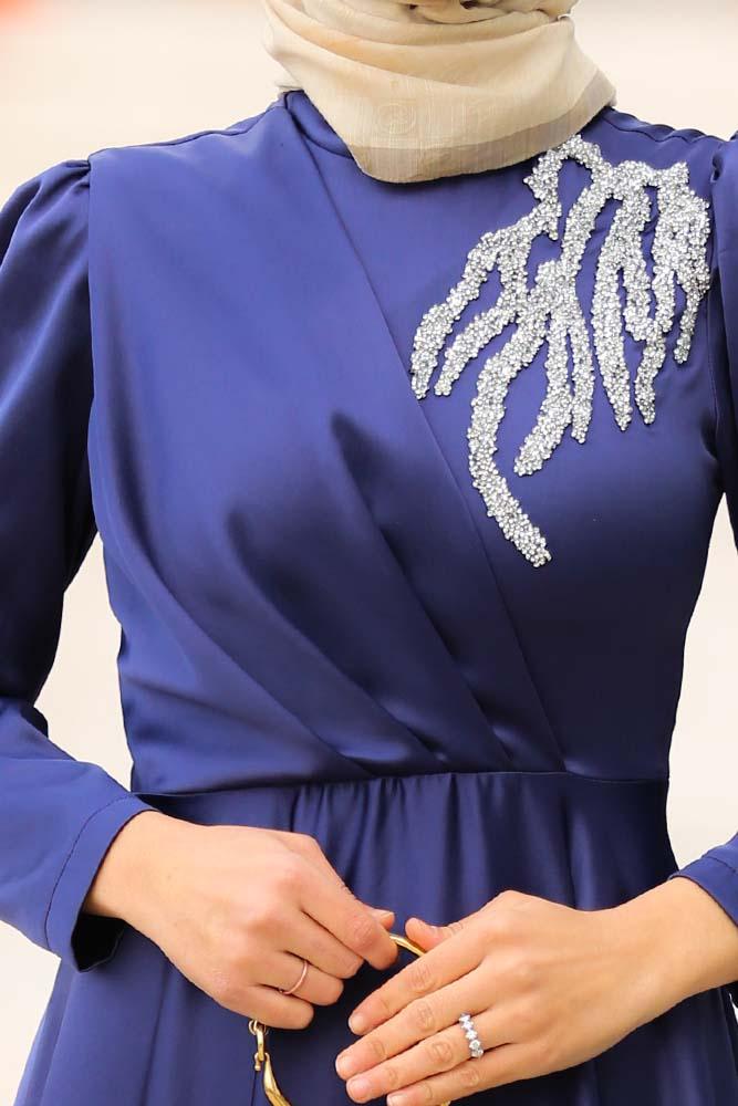 Zadi embelished satin maxi dress with wrap bodice detail in blue - ANNAH HARIRI