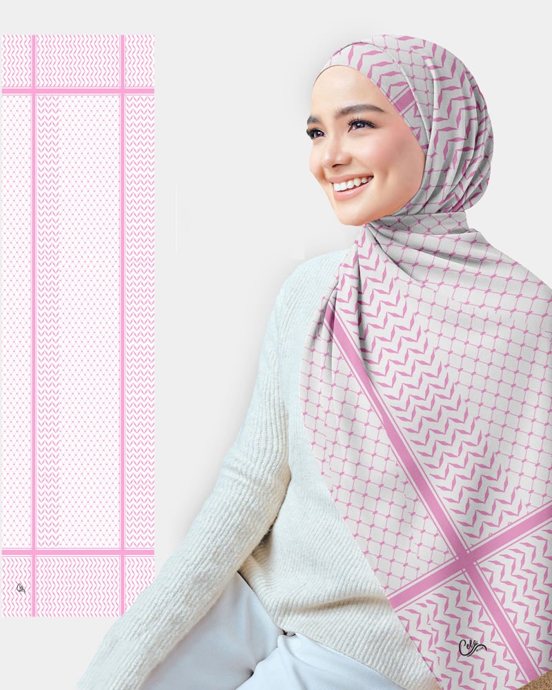 Rectangular Return Ac Pink Keffiyeh Printed Chiffon Scarf Rectangular